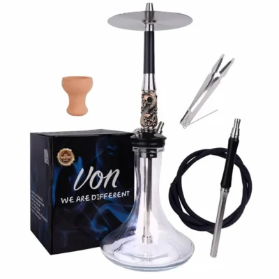 Transparent glass shisha 33cm with design, full gift set with LED disco light, available in Ajman, Sharjah