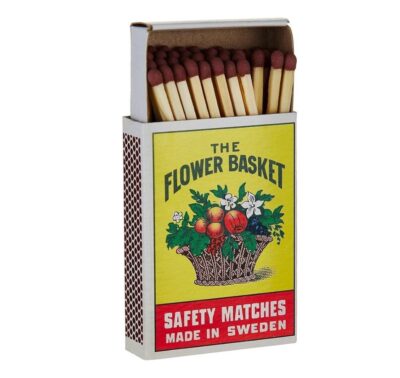 Flower Basket Safety Matches with floral packaging on white background