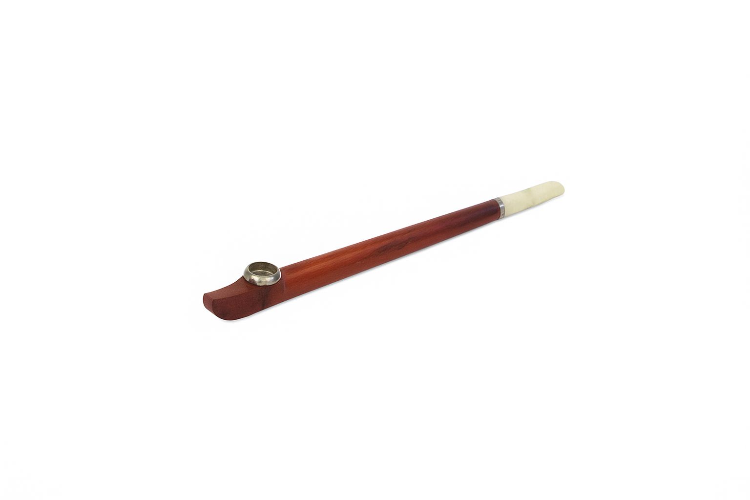 Light Brown Wooden Medwakh Pipe with silver bowl and smooth polished finish