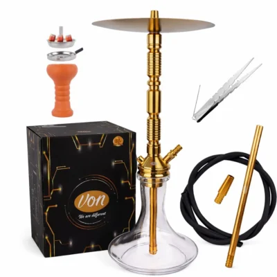 VON 205 ART Hookah Aluminum Gold Hookah Set Premium Glass Base UAE
