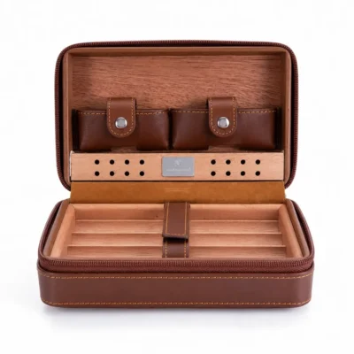 Open Cigar Travel Humidor Case with cedar wood interior for 4 cigars